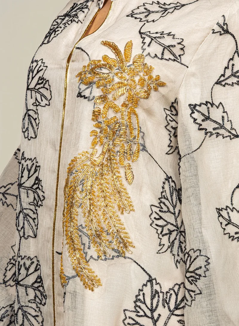 Bond  Beige & Gold Embroidered Floral Kaftan for Women | Best Price UAE